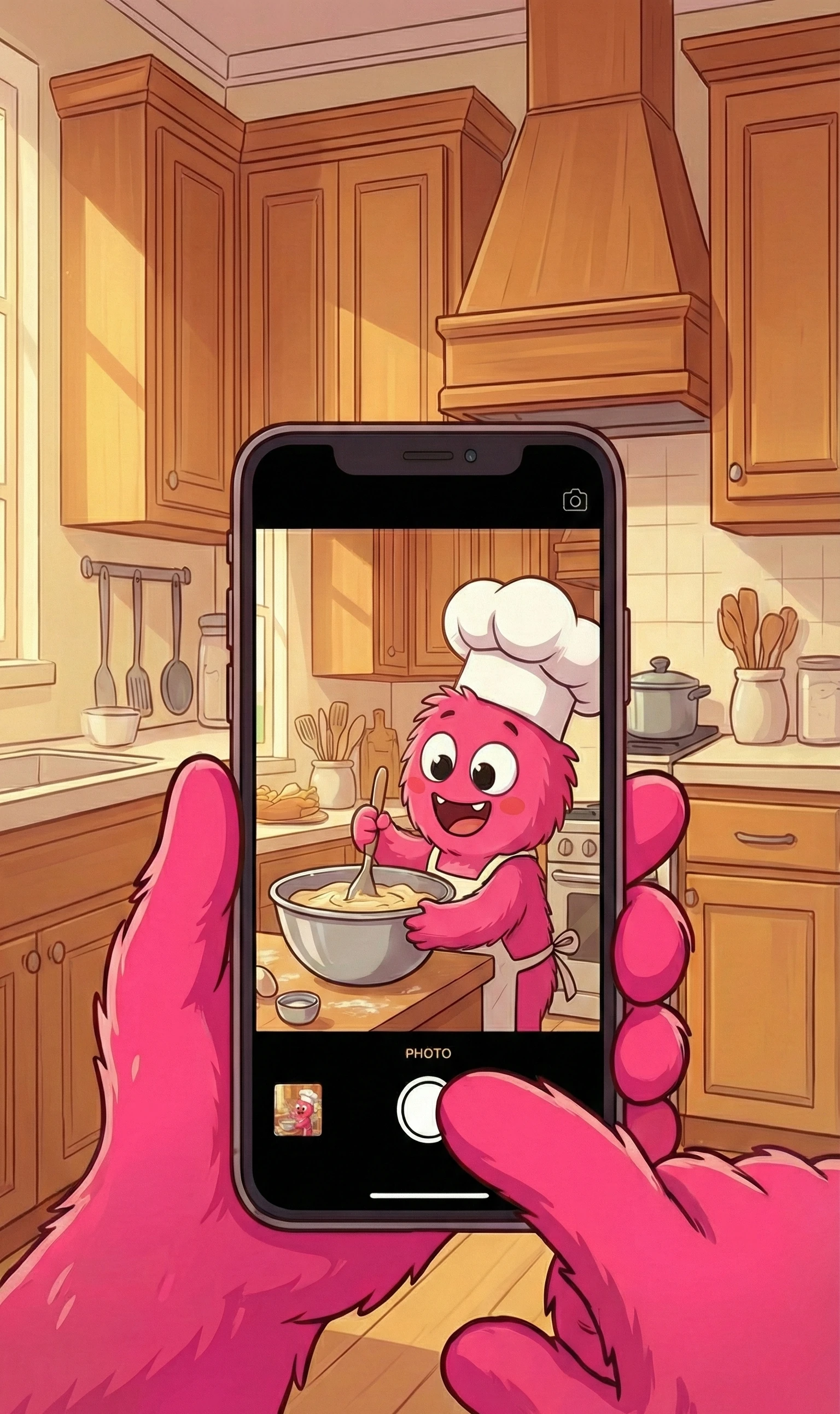 The Learning Log monster filming itself baking cookies